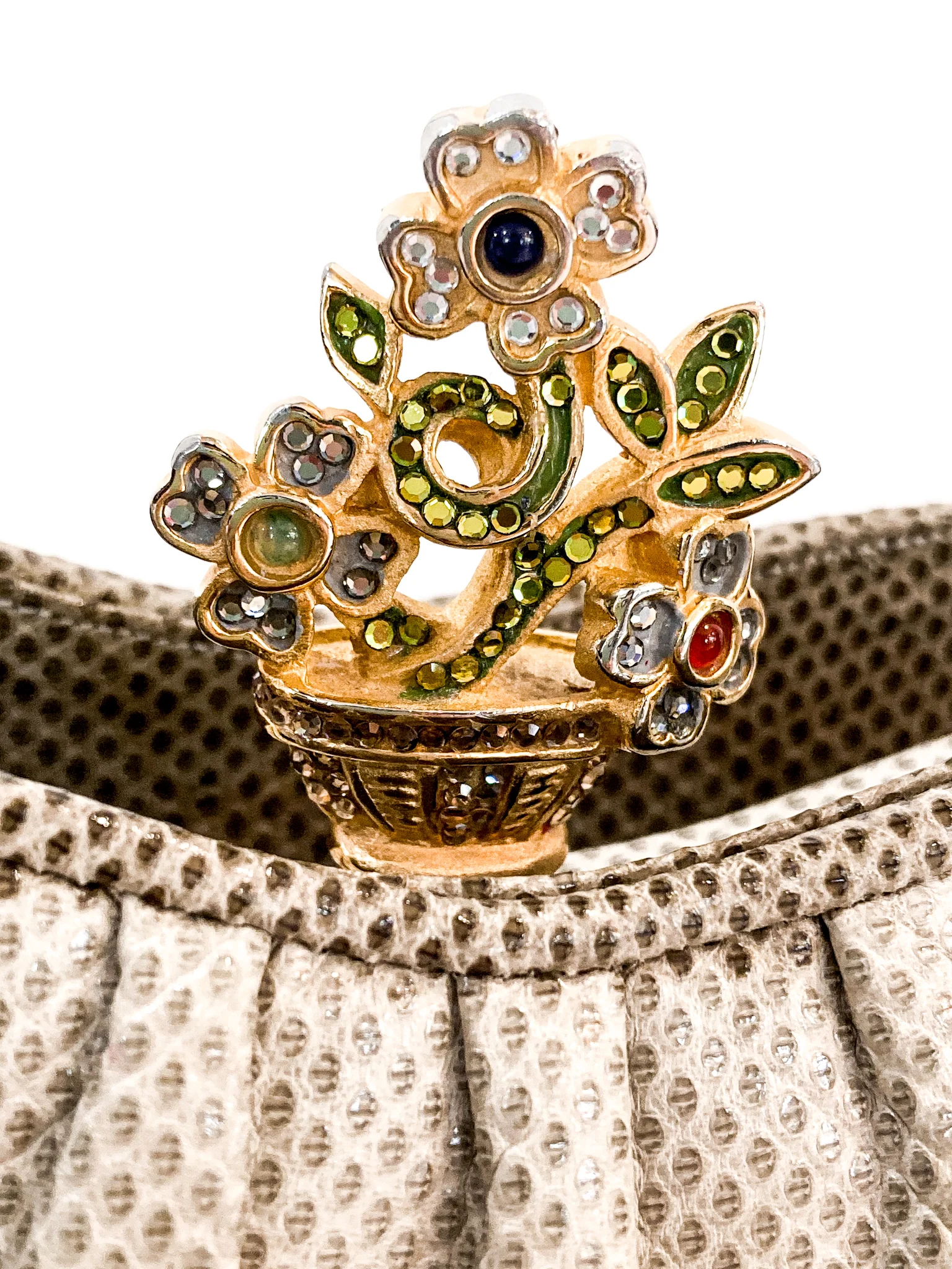 Vintage Judith Leiber Champagne Snakeskin Floral Clasp Crossbody Clutch Bag - Image 15