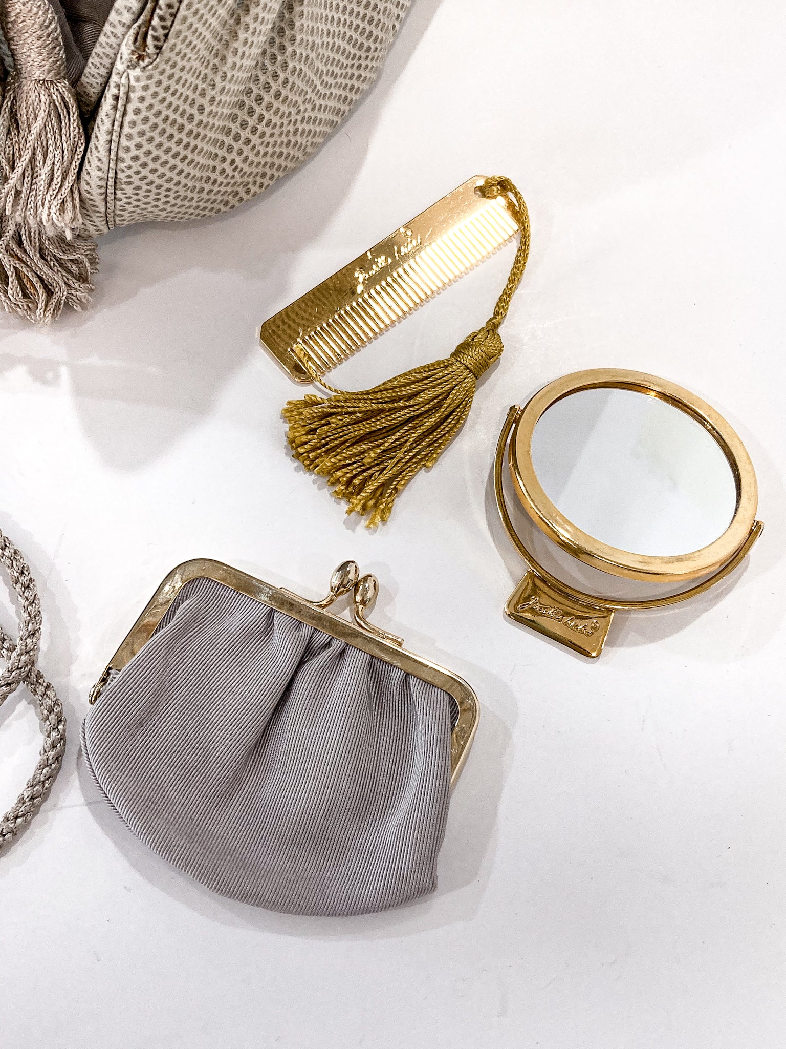 Vintage Judith Leiber Champagne Snakeskin Floral Clasp Crossbody Clutch Bag - Image 19