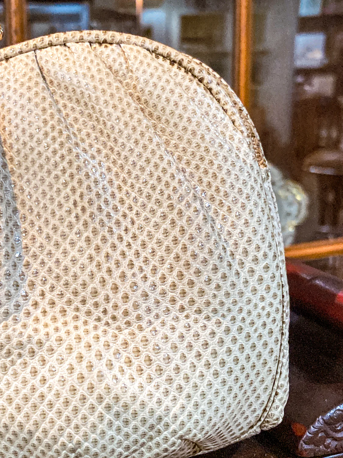 Vintage Judith Leiber Champagne Snakeskin Floral Clasp Crossbody Clutch Bag - Image 22