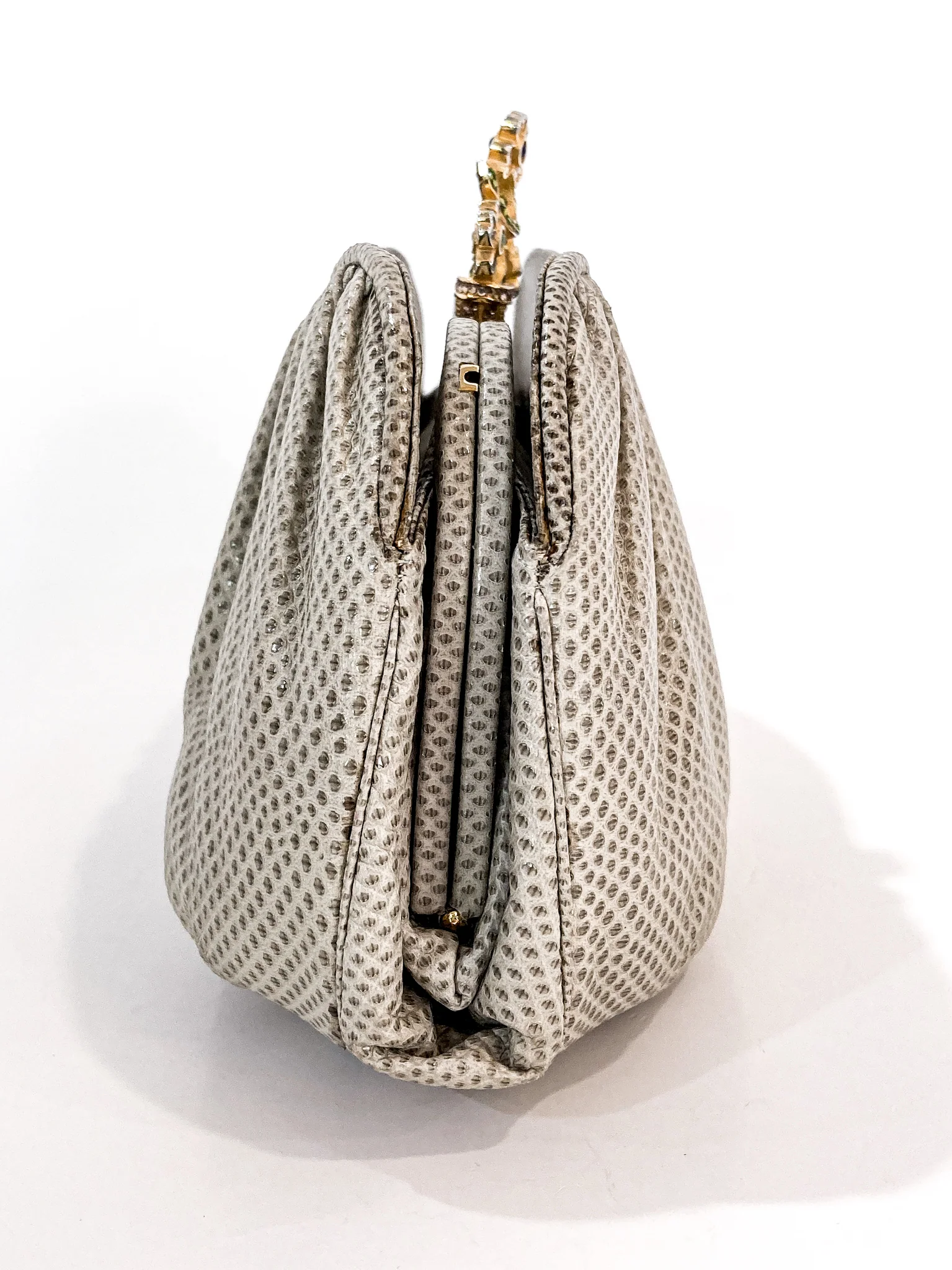 Vintage Judith Leiber Champagne Snakeskin Floral Clasp Crossbody Clutch Bag - Image 26