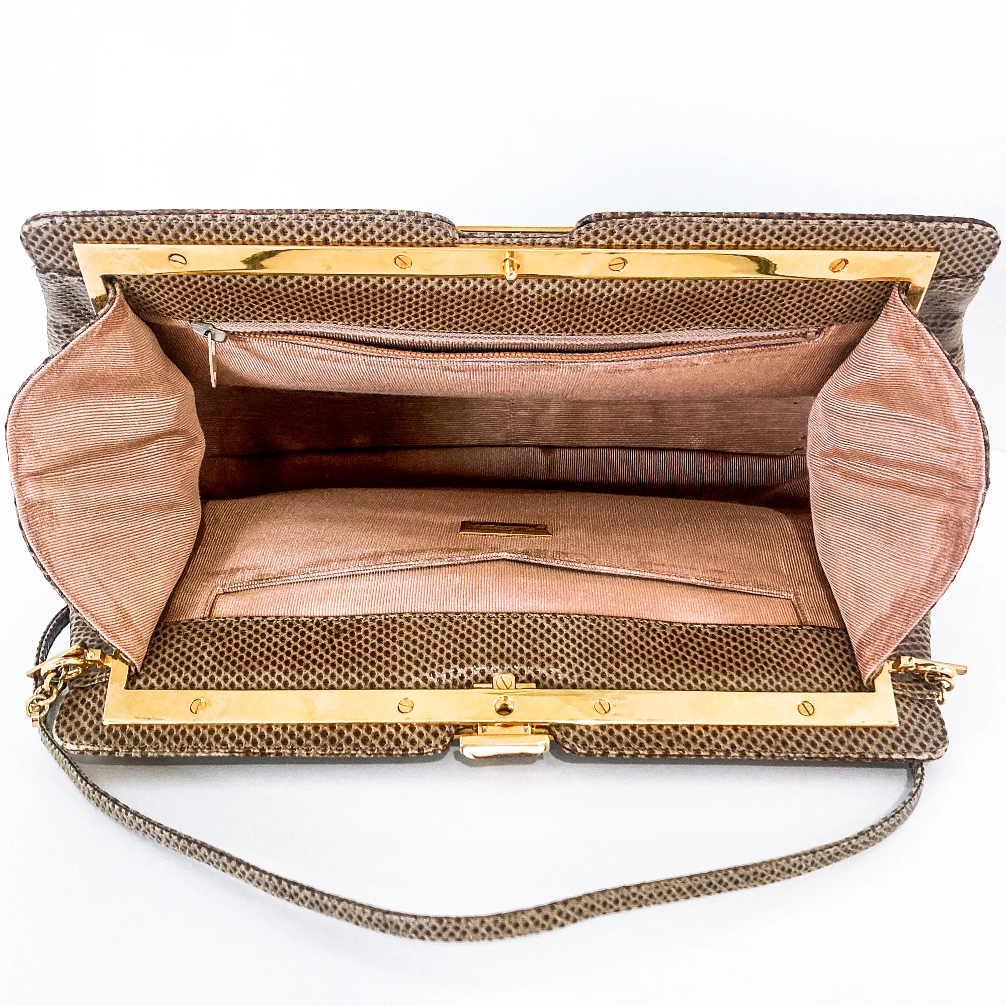 Vintage Judith Leiber Horn Lizard Leather Beige Handbag Clutch Crossbody Purse - Image 11