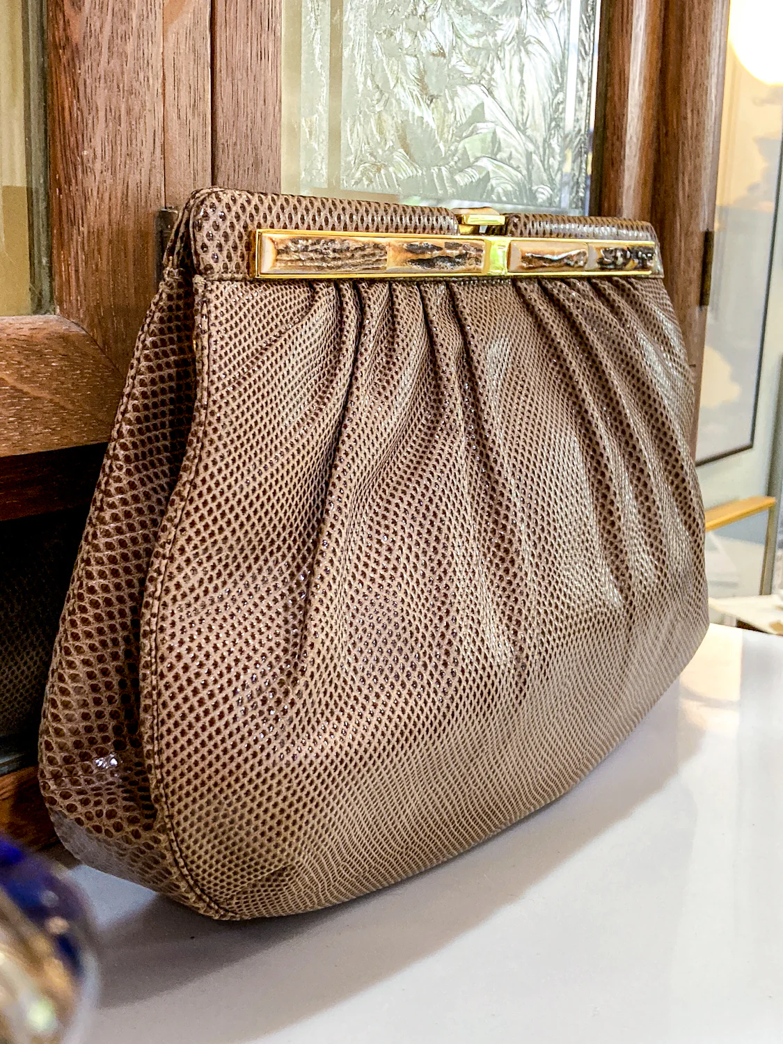 Vintage Judith Leiber Horn Lizard Leather Beige Handbag Clutch Crossbody Purse - Image 13