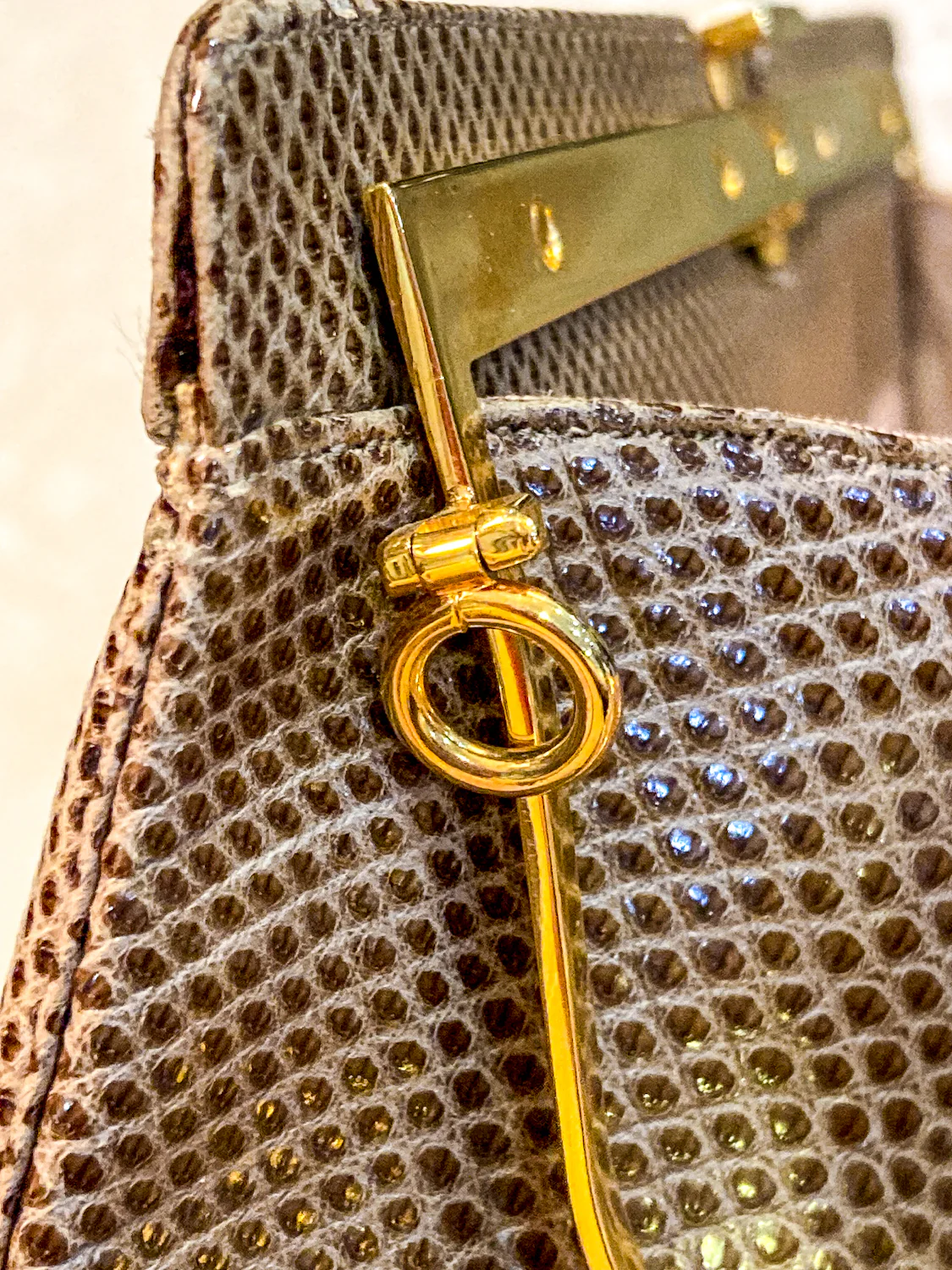 Vintage Judith Leiber Horn Lizard Leather Beige Handbag Clutch Crossbody Purse - Image 17