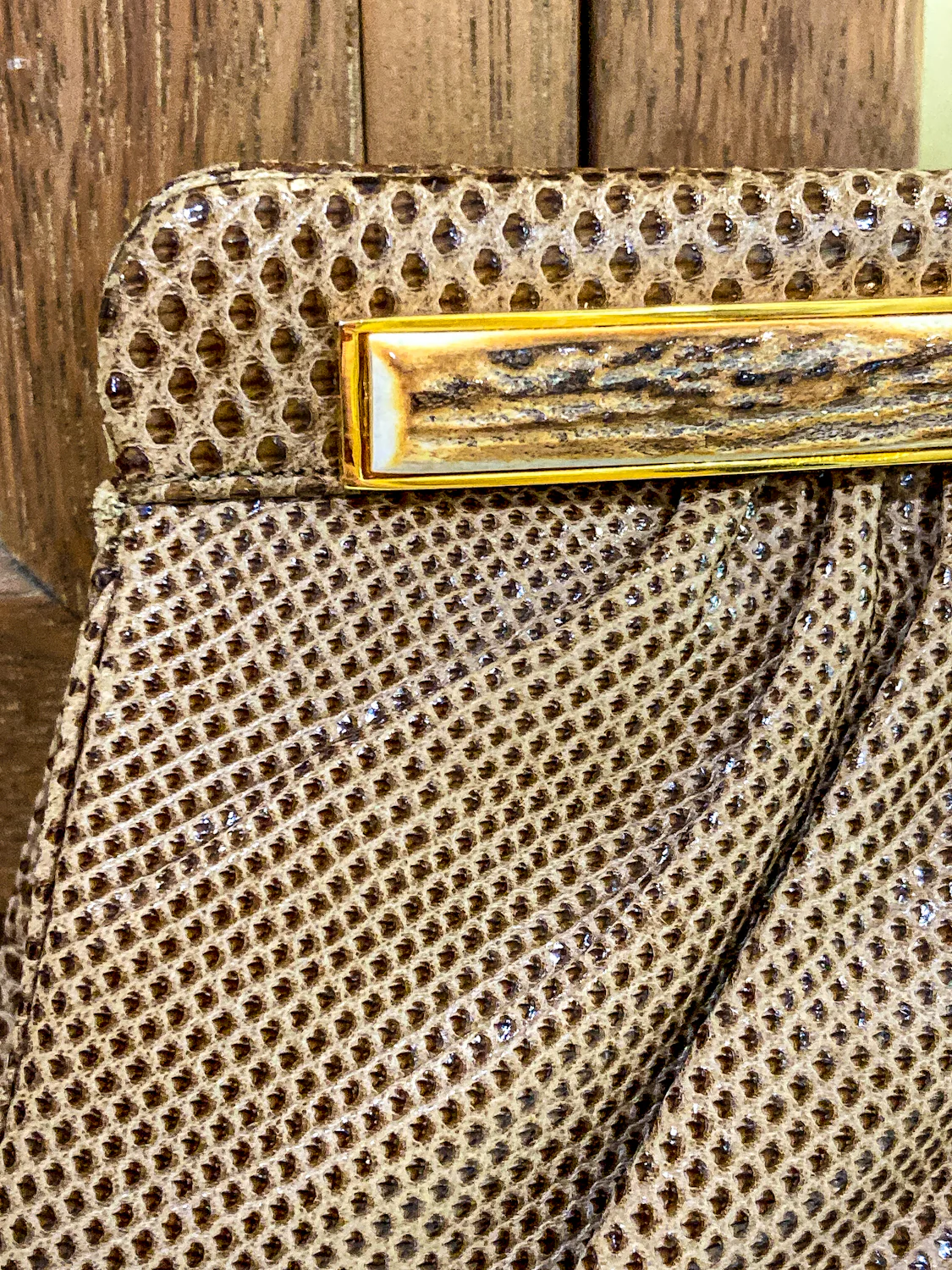 Vintage Judith Leiber Horn Lizard Leather Beige Handbag Clutch Crossbody Purse - Image 18