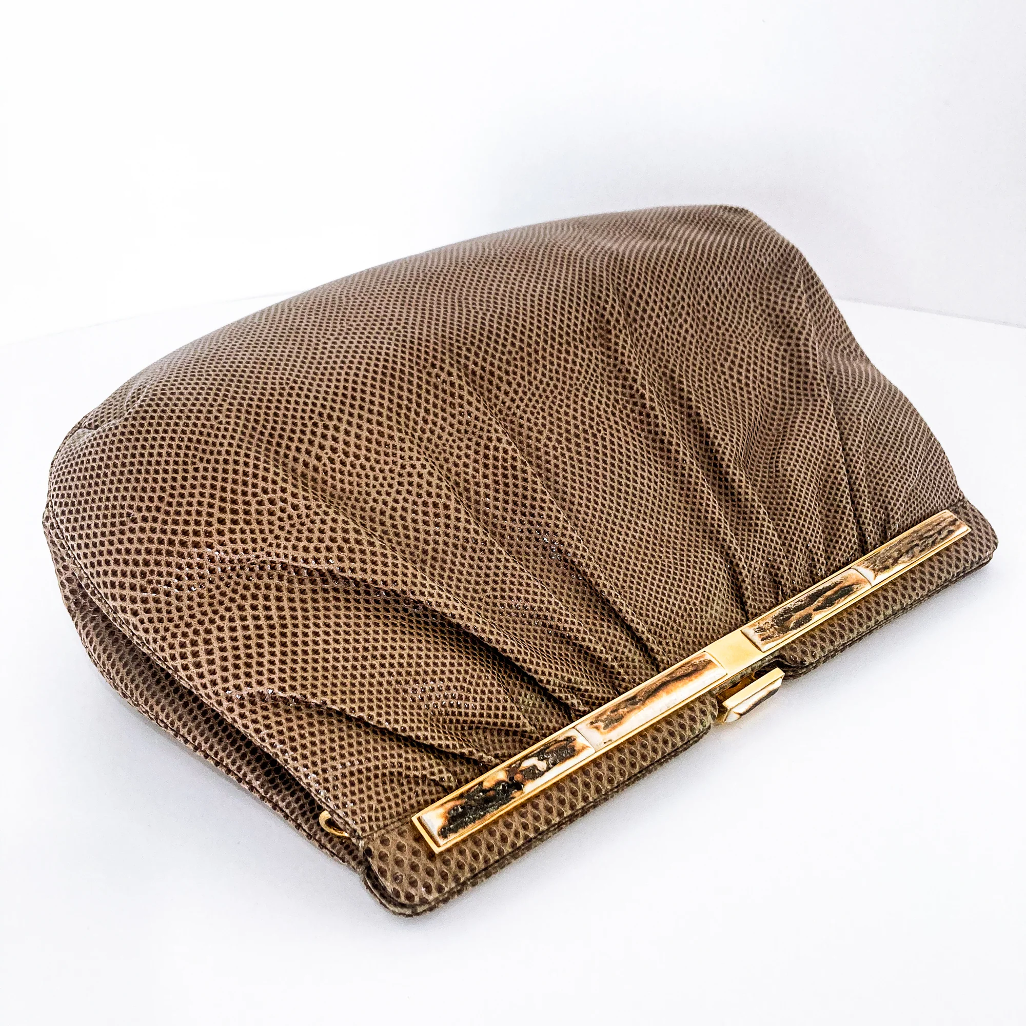 Vintage Judith Leiber Horn Lizard Leather Beige Handbag Clutch Crossbody Purse - Image 19