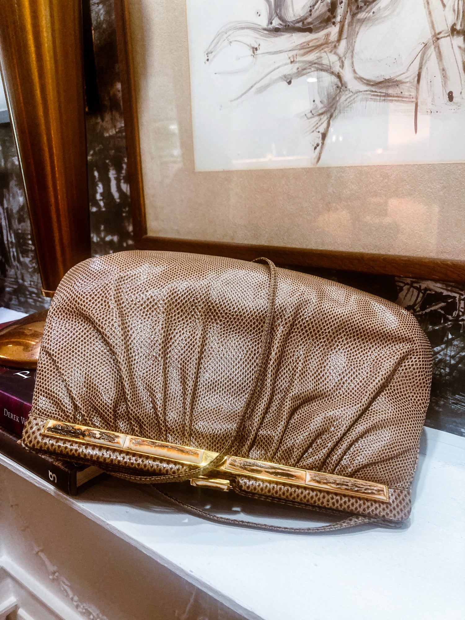 Vintage Judith Leiber Horn Lizard Leather Beige Handbag Clutch Crossbody Purse - Image 21