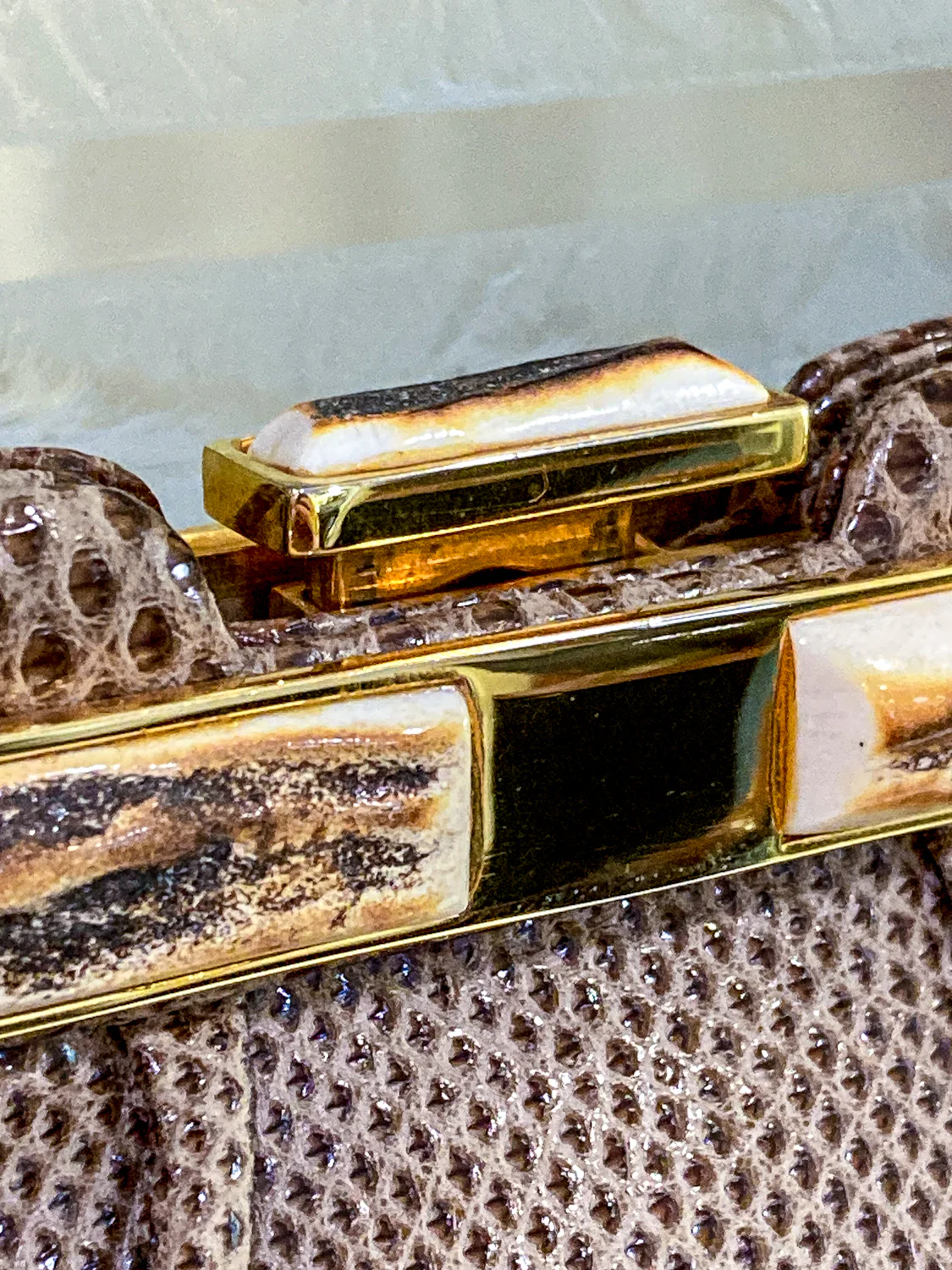 Vintage Judith Leiber Horn Lizard Leather Beige Handbag Clutch Crossbody Purse - Image 22