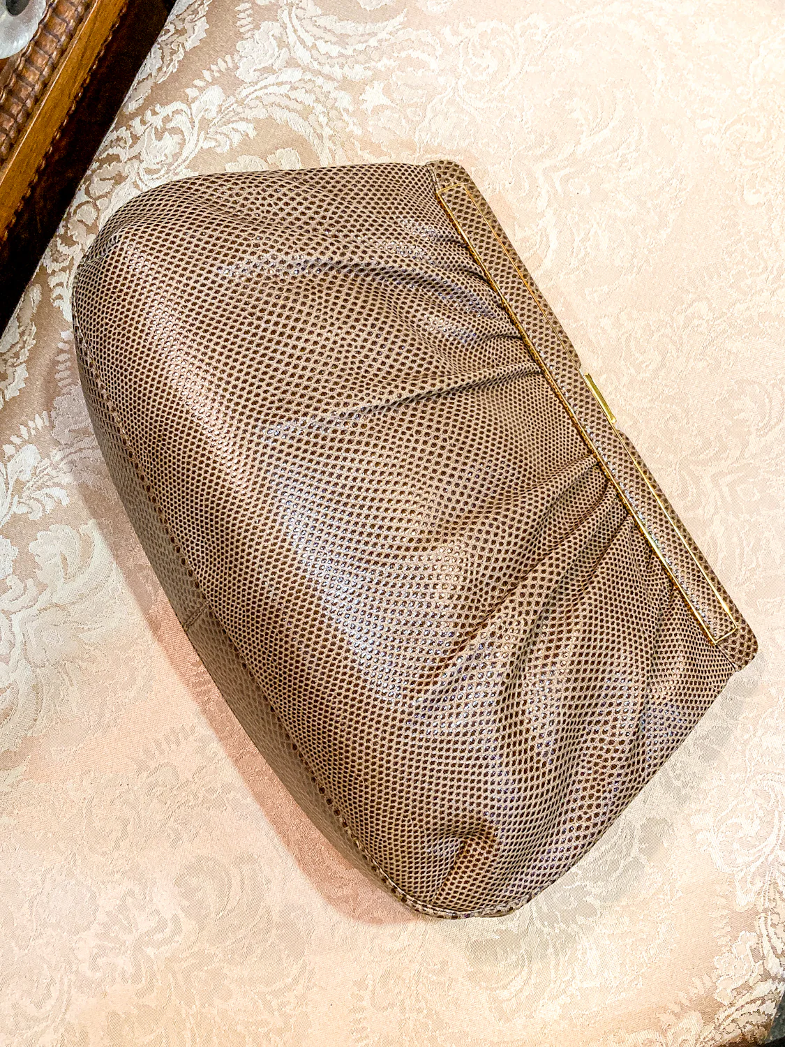 Vintage Judith Leiber Horn Lizard Leather Beige Handbag Clutch Crossbody Purse - Image 23