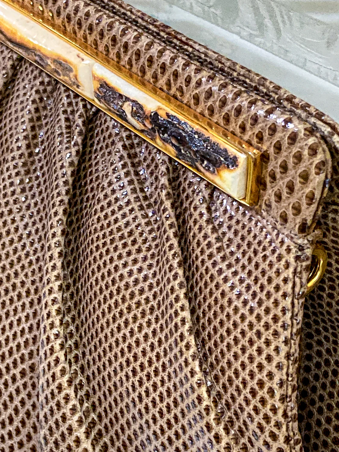 Vintage Judith Leiber Horn Lizard Leather Beige Handbag Clutch Crossbody Purse - Image 25