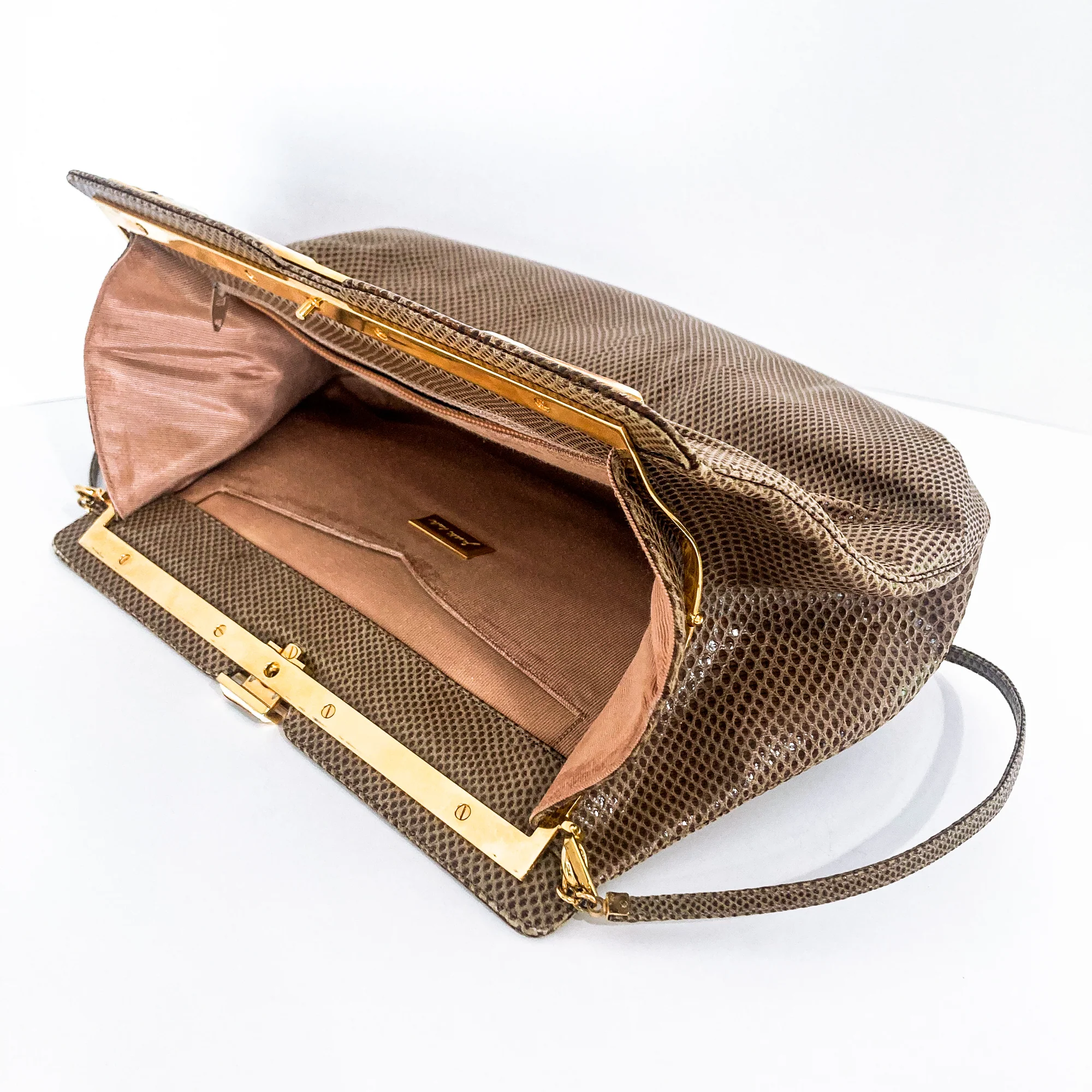 Vintage Judith Leiber Horn Lizard Leather Beige Handbag Clutch Crossbody Purse - Image 27
