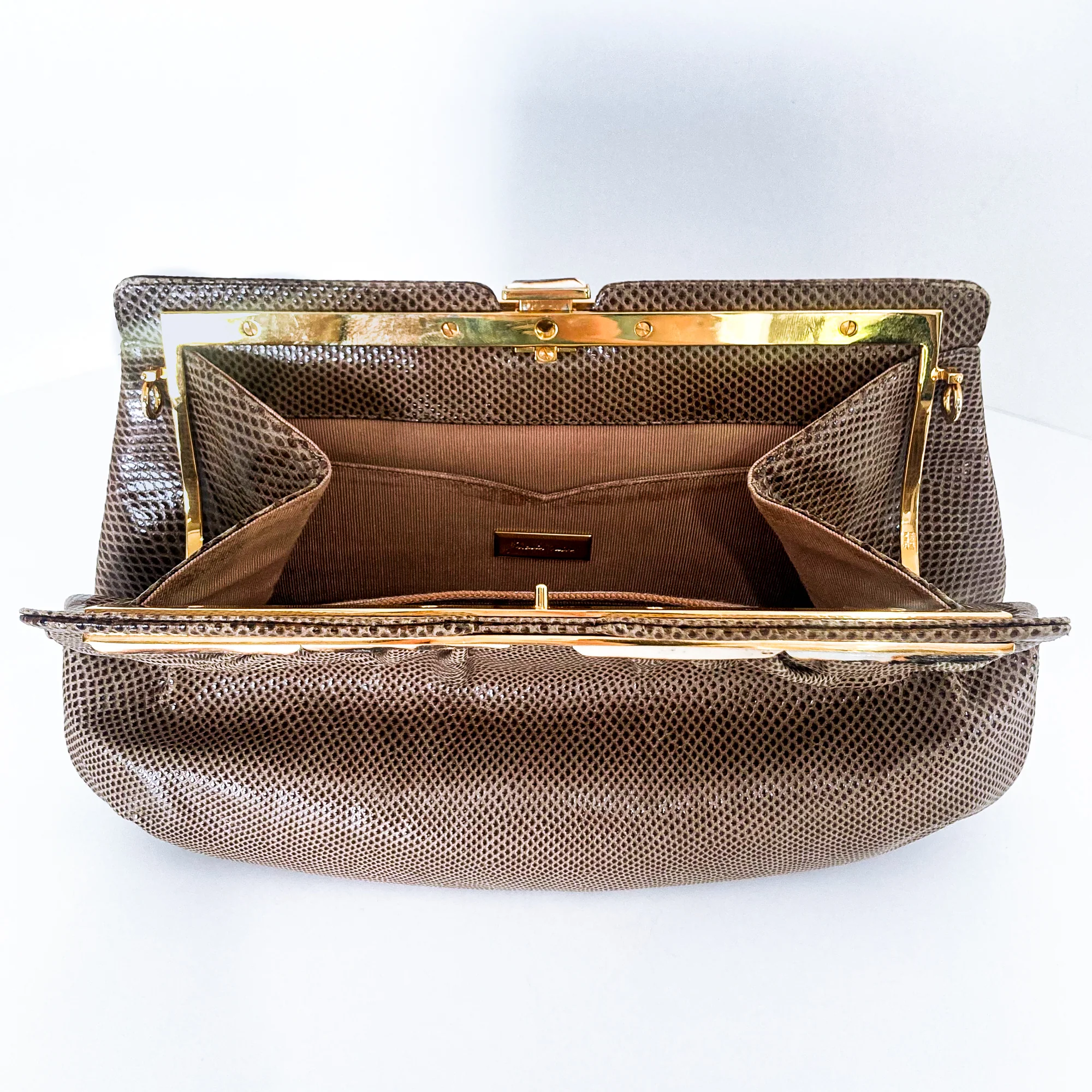 Vintage Judith Leiber Horn Lizard Leather Beige Handbag Clutch Crossbody Purse - Image 29