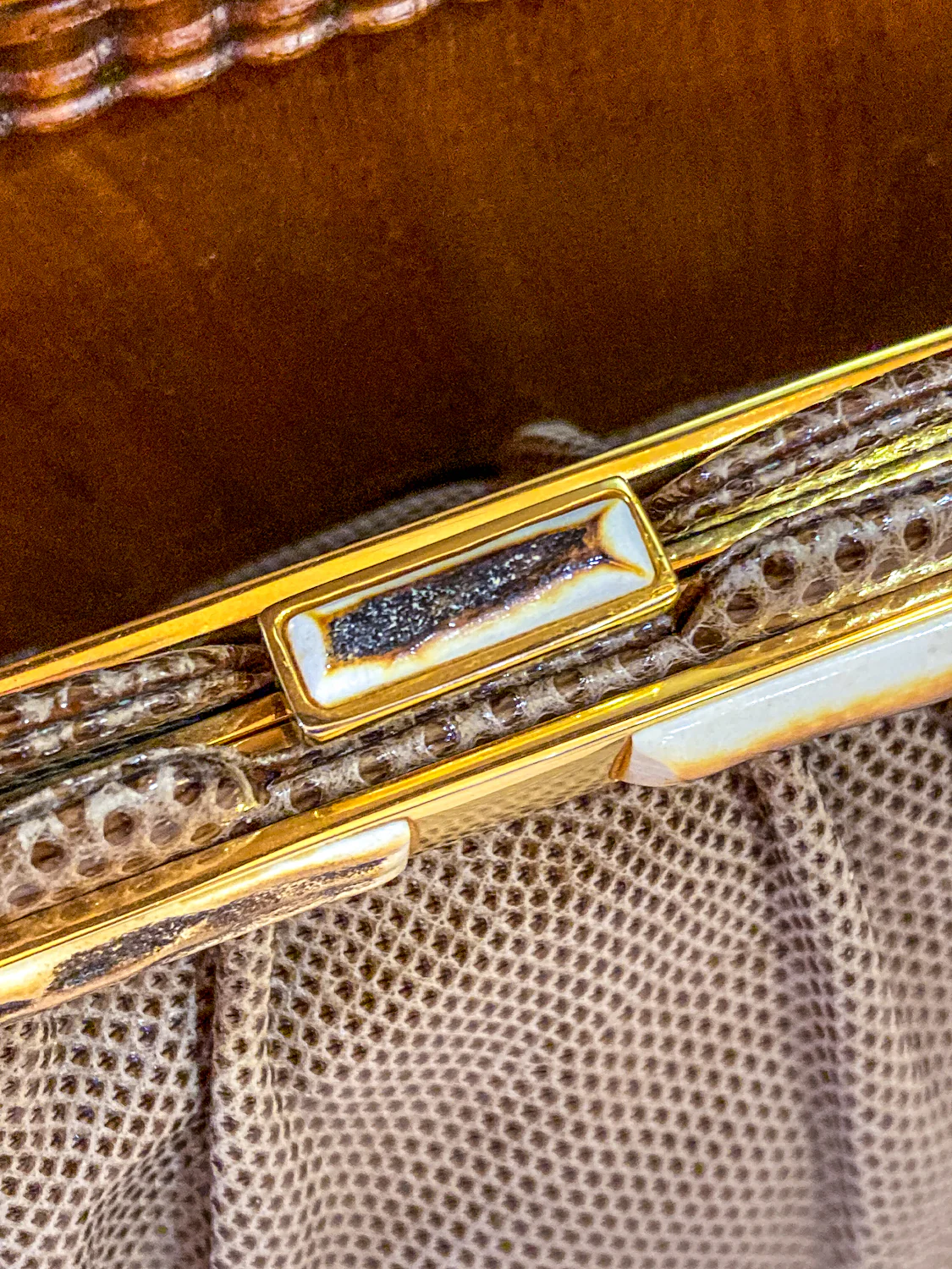 Vintage Judith Leiber Horn Lizard Leather Beige Handbag Clutch Crossbody Purse - Image 30