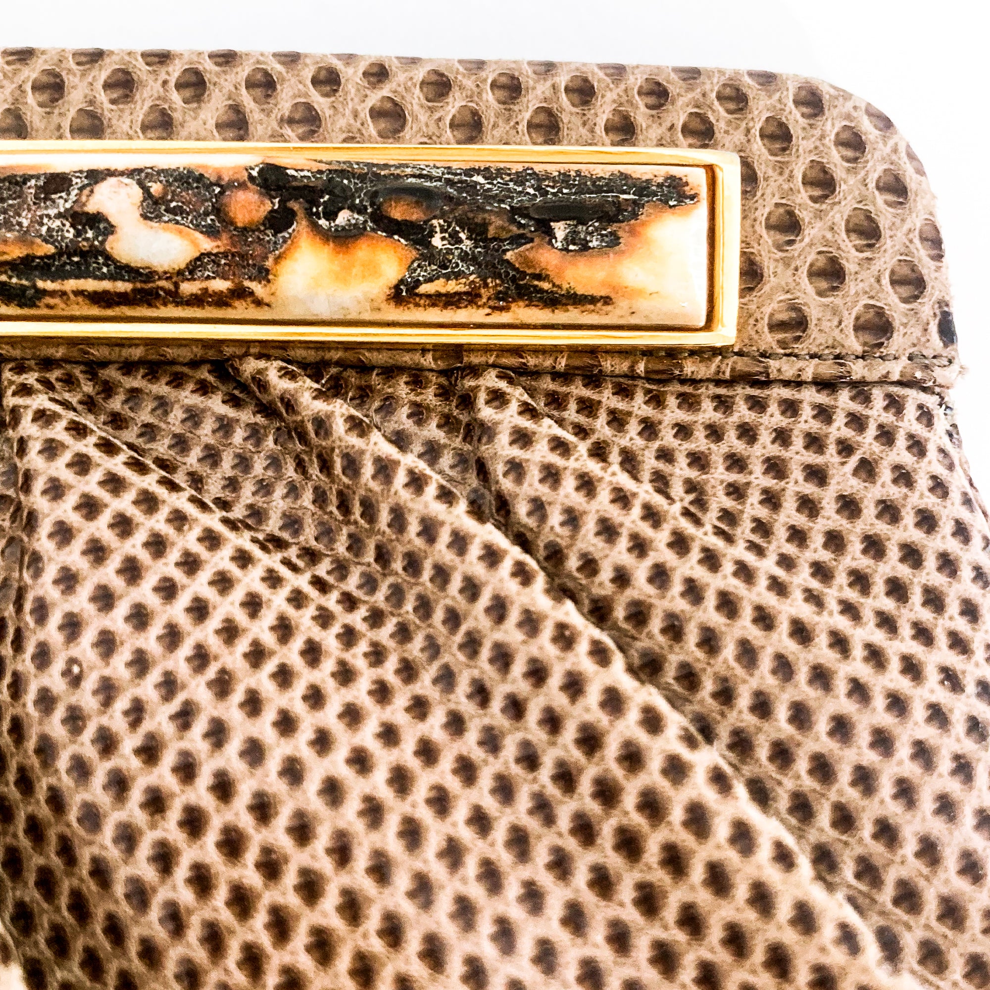 Vintage Judith Leiber Horn Lizard Leather Beige Handbag Clutch Crossbody Purse - Image 35