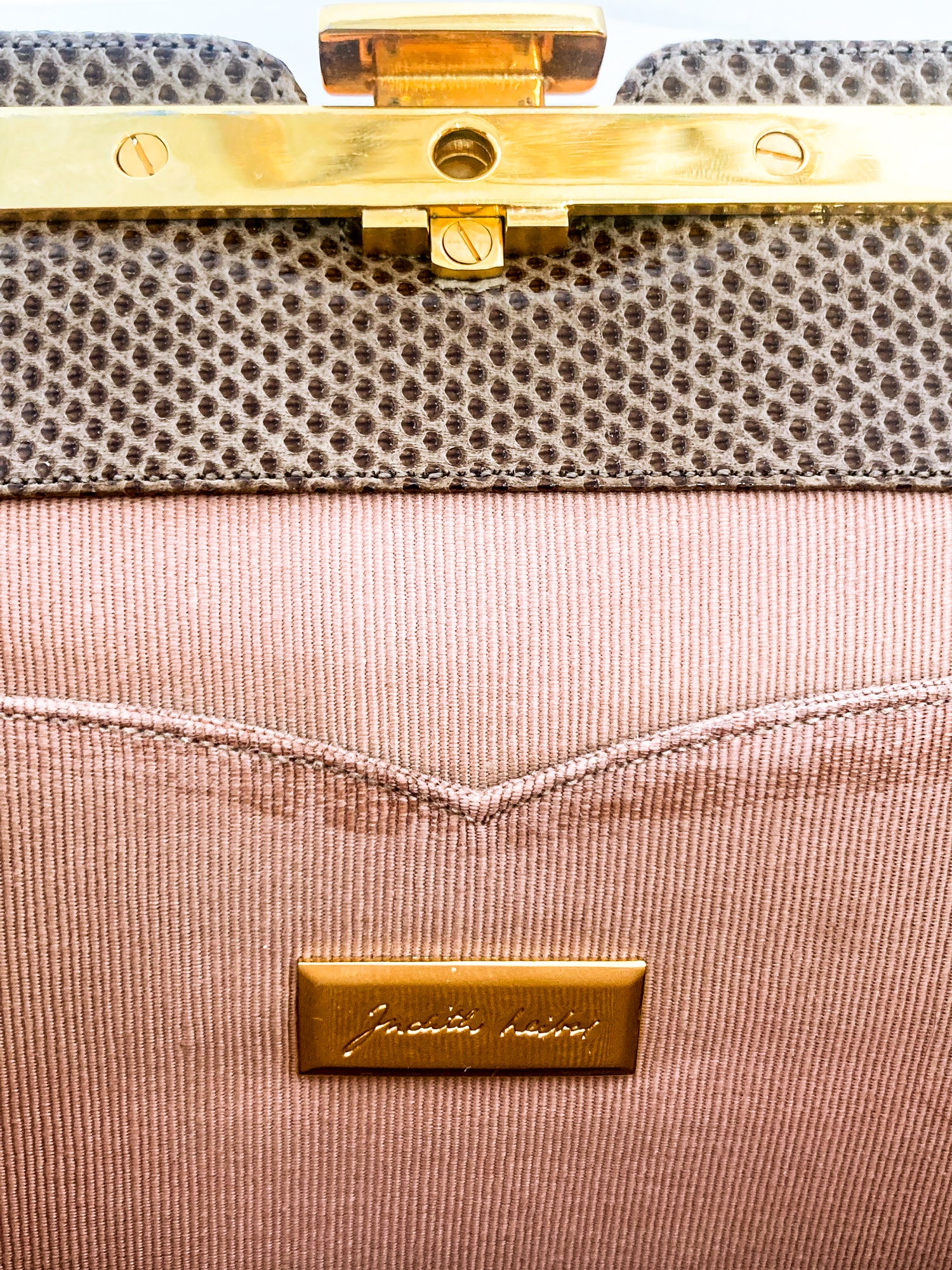 Vintage Judith Leiber Horn Lizard Leather Beige Handbag Clutch Crossbody Purse - Image 38