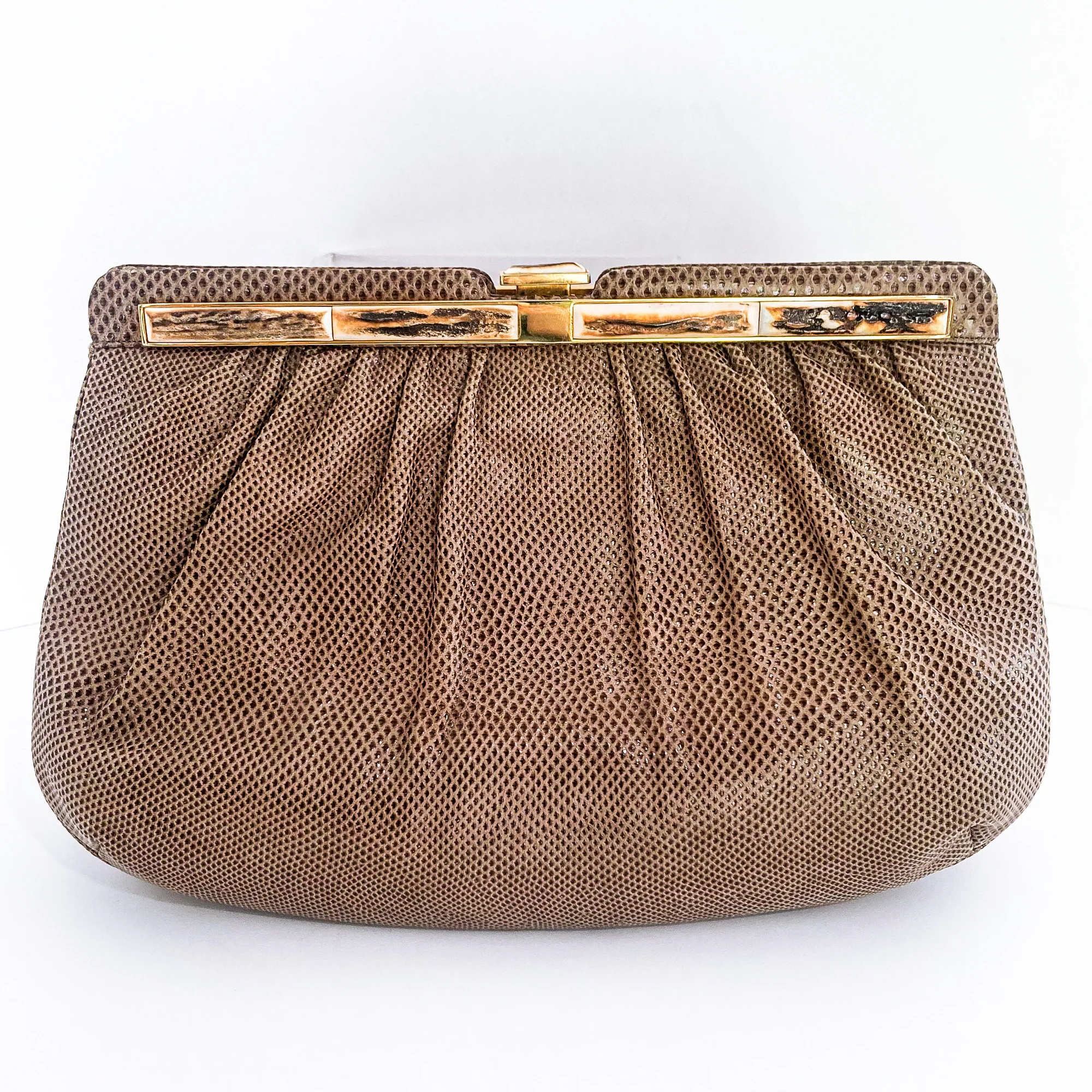 Vintage Judith Leiber Horn Lizard Leather Beige Handbag Clutch Crossbody Purse - Image 7