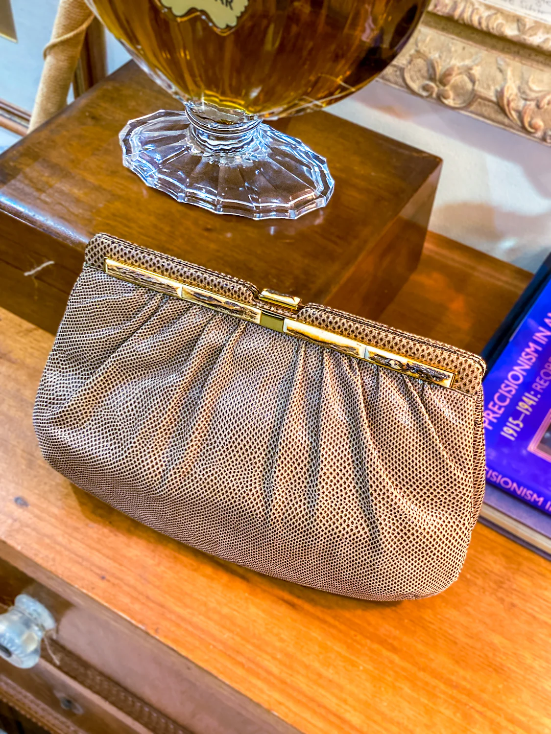 Vintage Judith Leiber Horn Lizard Leather Beige Handbag Clutch Crossbody Purse - Image 8