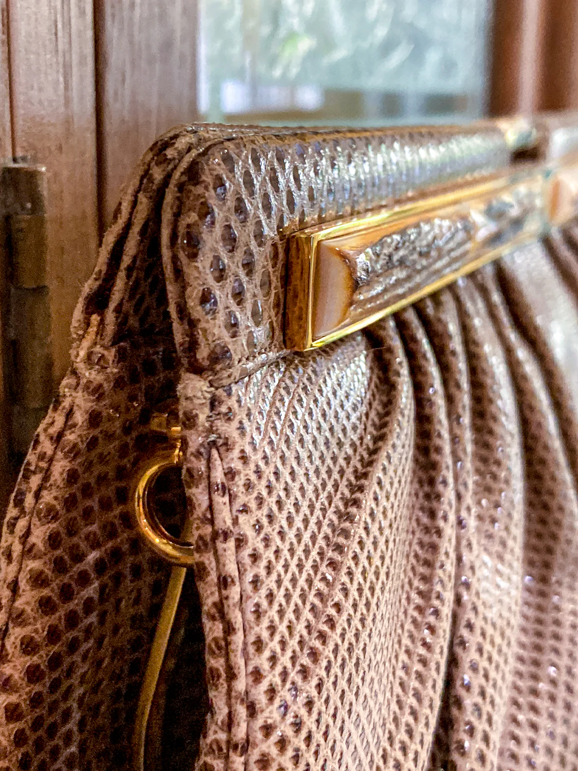 Vintage Judith Leiber Horn Lizard Leather Beige Handbag Clutch Crossbody Purse - Image 9