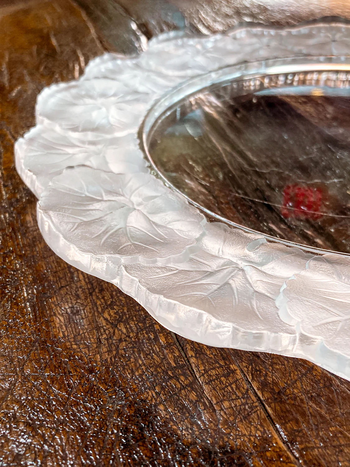 Vintage Lalique France Honfleur Geranium 11 Inch Clear Crystal Dish Plate - Image 11