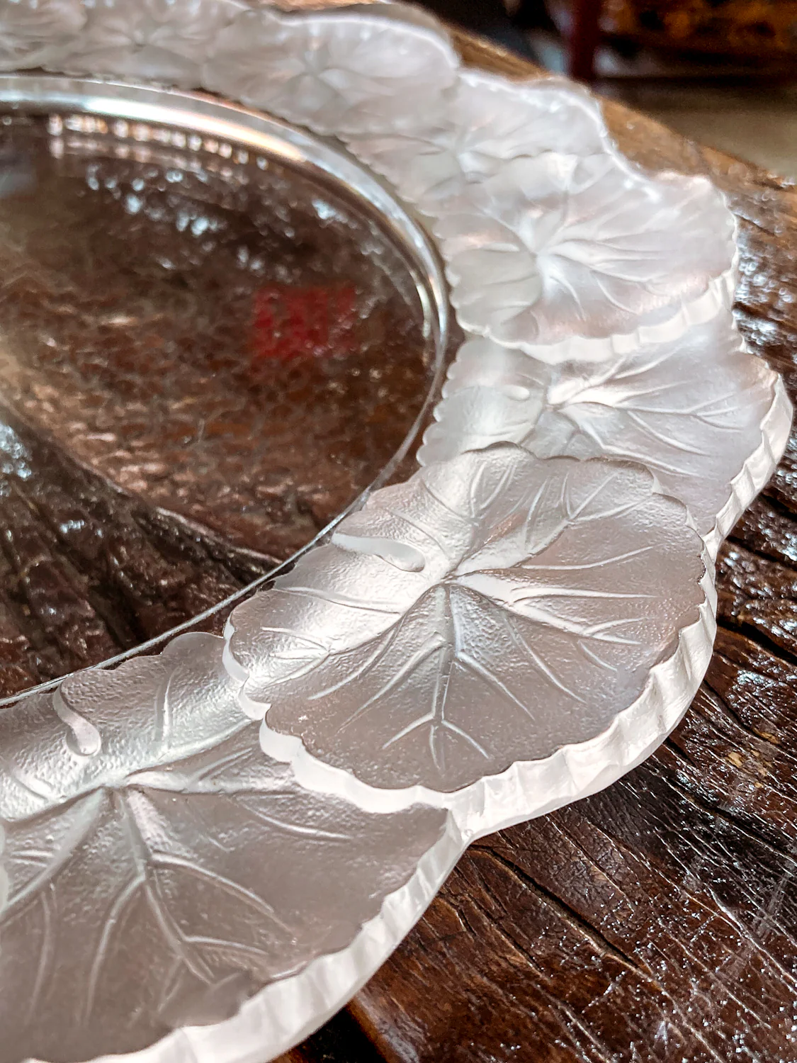 Vintage Lalique France Honfleur Geranium 11 Inch Clear Crystal Dish Plate - Image 12