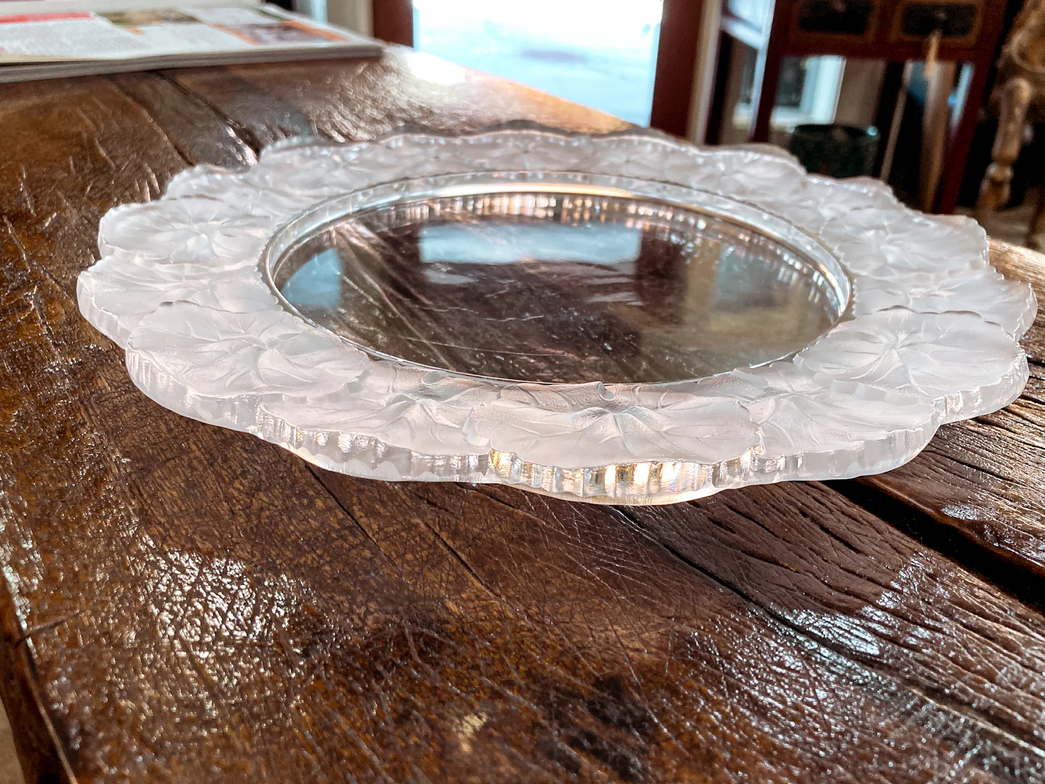 Vintage Lalique France Honfleur Geranium 11 Inch Clear Crystal Dish Plate - Image 22