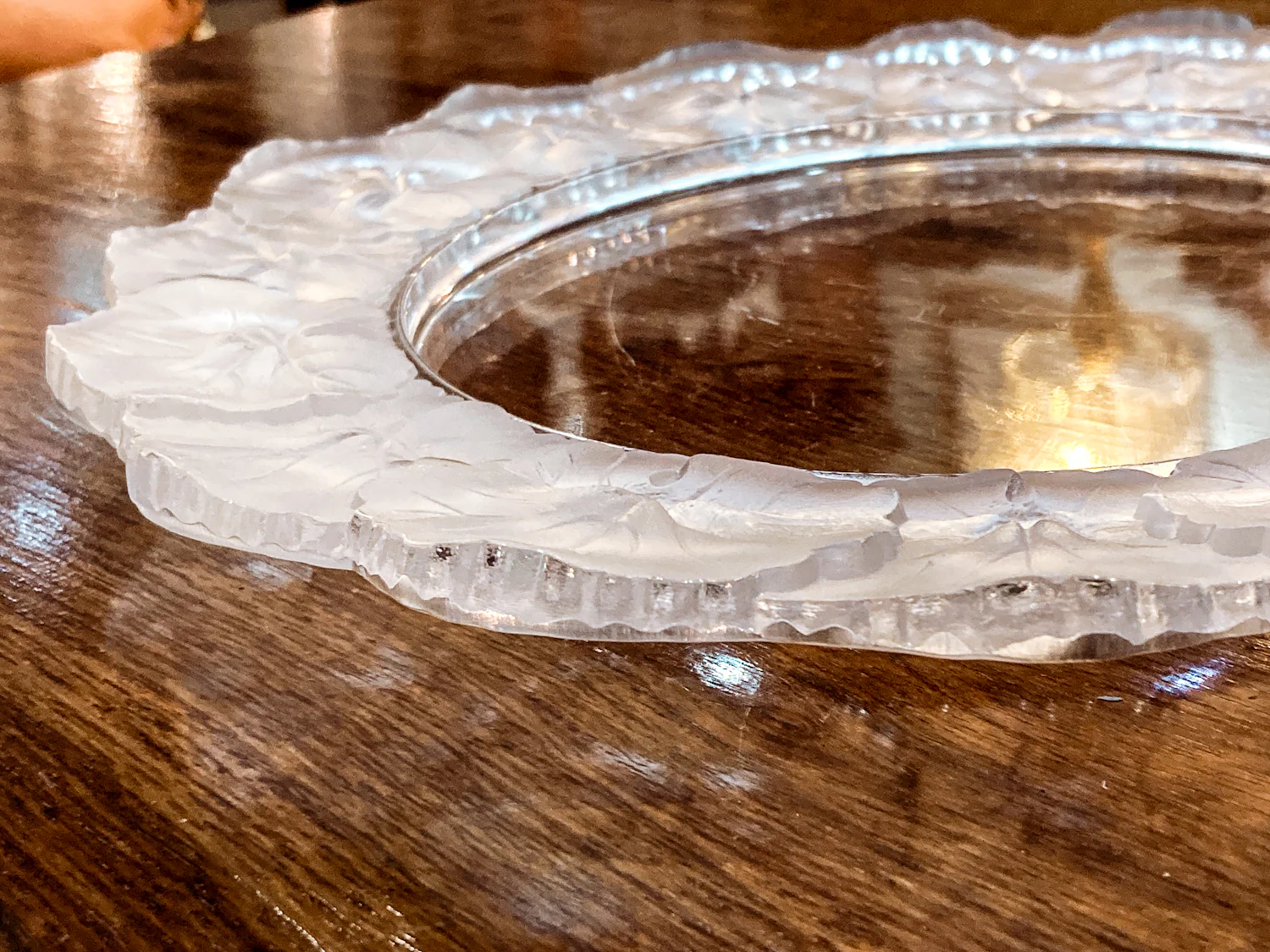 Vintage Lalique France Honfleur Geranium 11 Inch Clear Crystal Dish Plate - Image 5