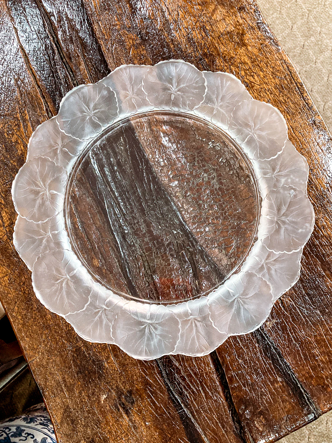 Vintage Lalique France Honfleur Geranium 11 Inch Clear Crystal Dish Plate - Image 9