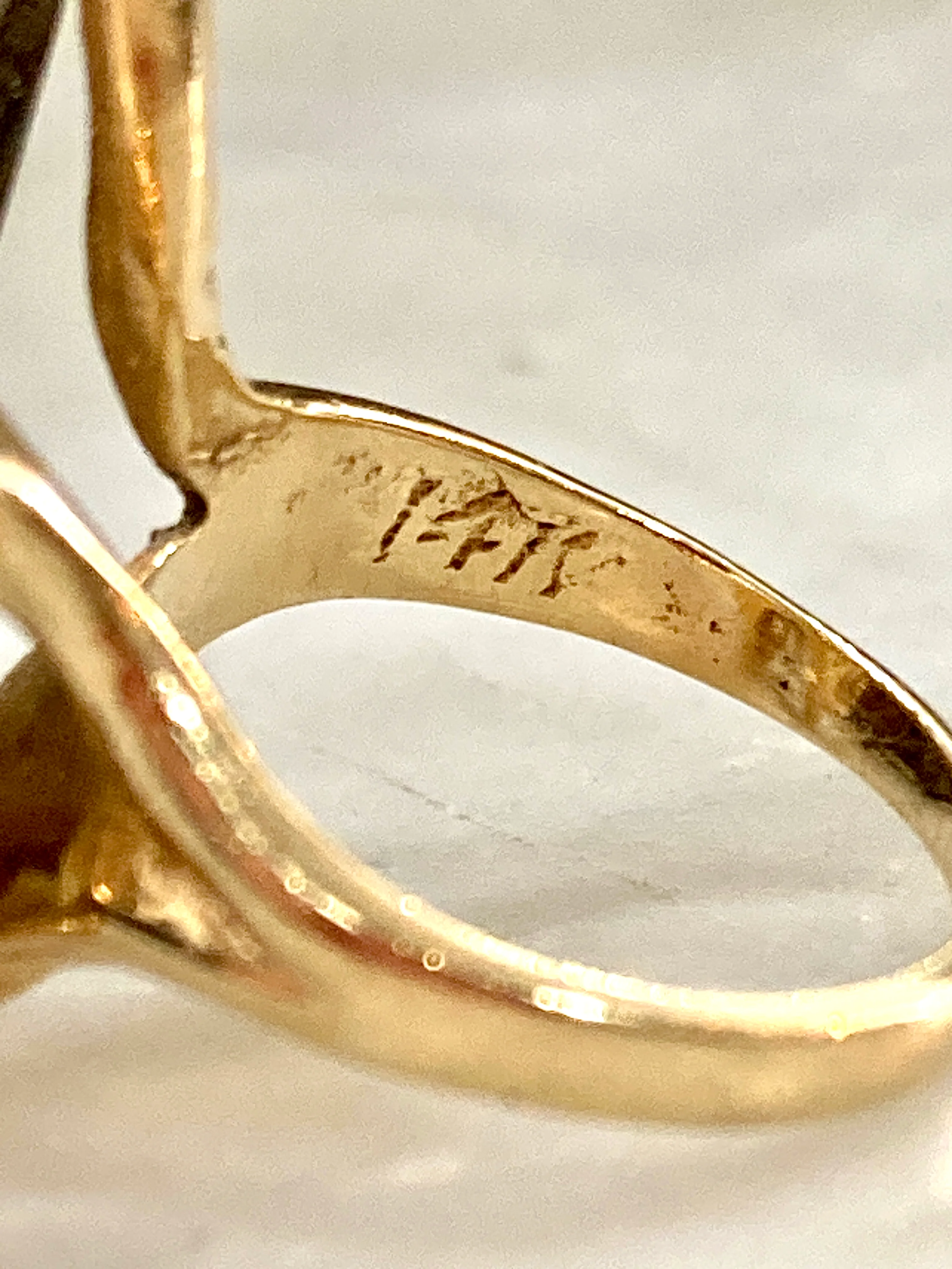 Vintage MCM 14K Yellow Gold Smokey Topaz Cultured Pearl Abstract Ring - Image 13