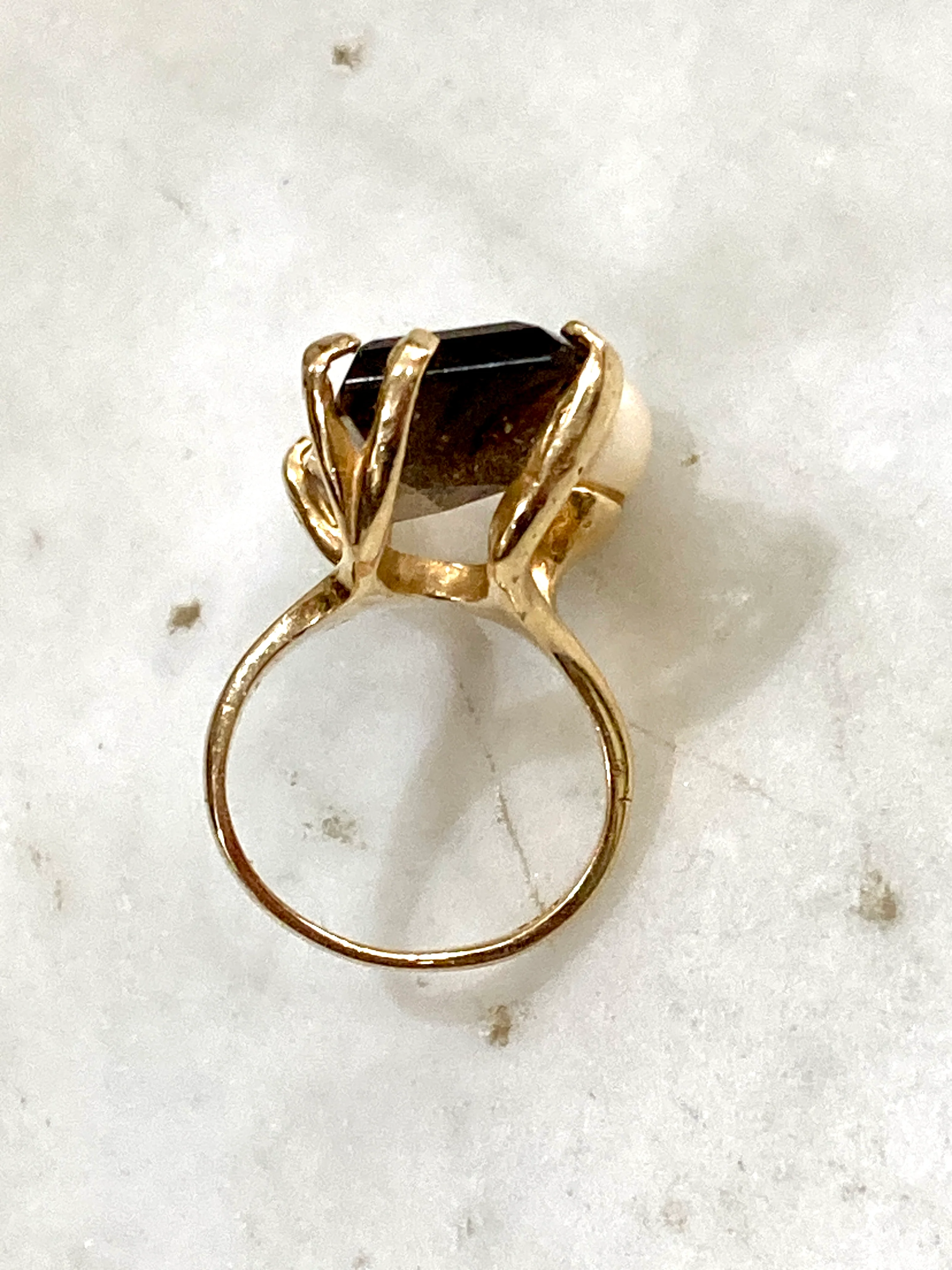 Vintage MCM 14K Yellow Gold Smokey Topaz Cultured Pearl Abstract Ring - Image 15