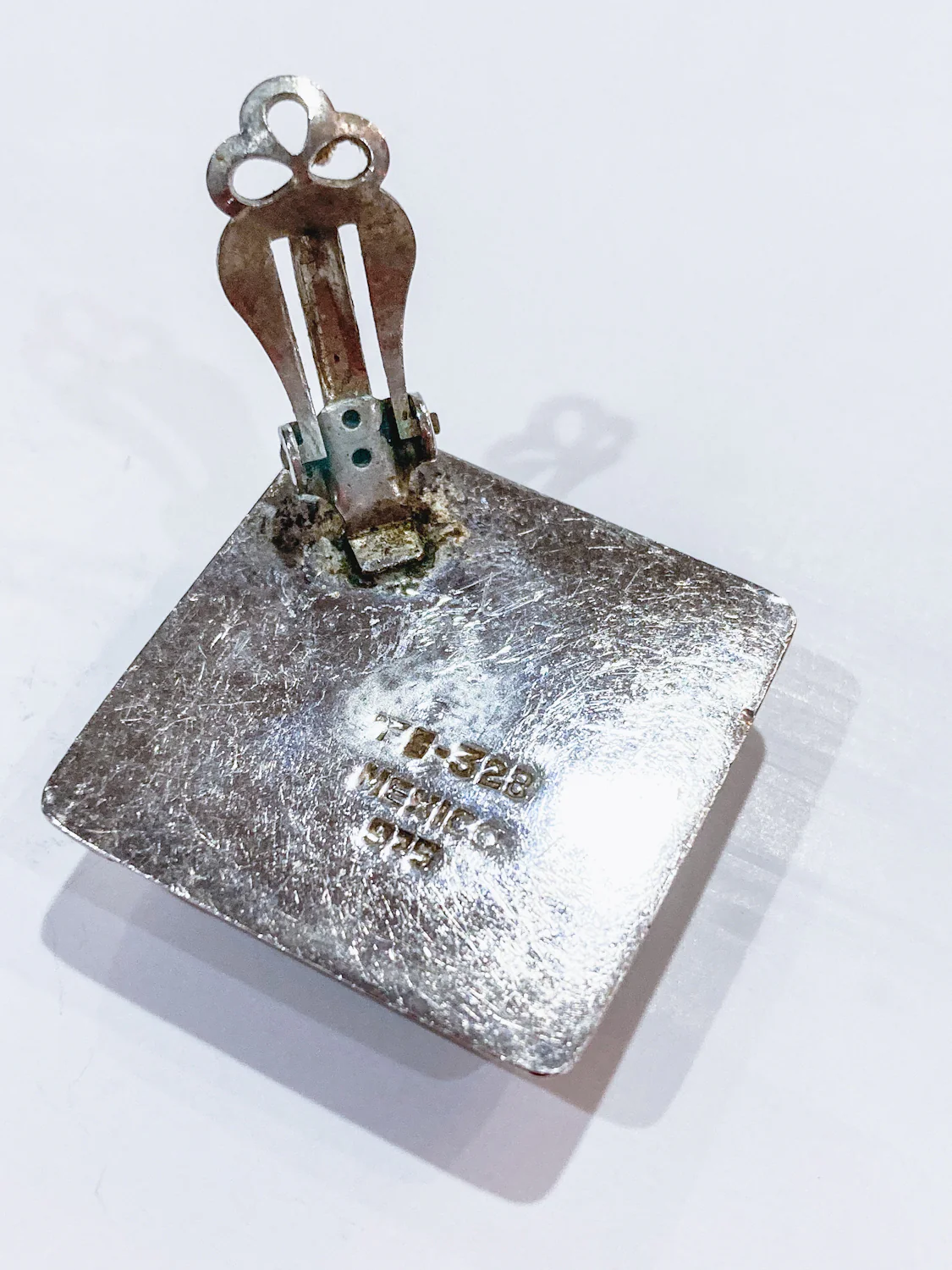 Vintage Mexico Sterling Silver Layered Blue Glass Geometric Clip On Earrings - Image 16