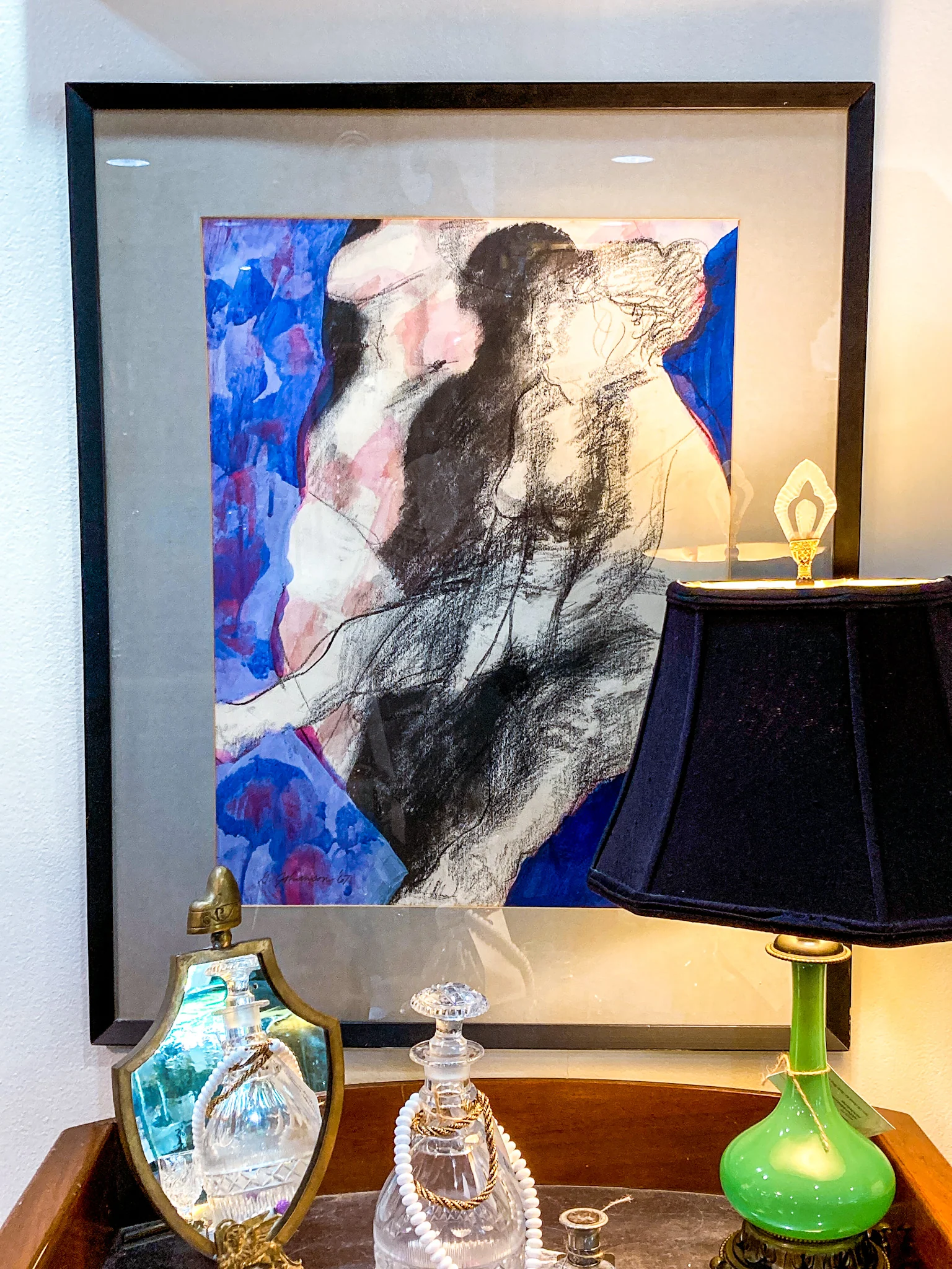 Vintage Mixed Media Abstract Female Figure Framed George Johanson - Image 5