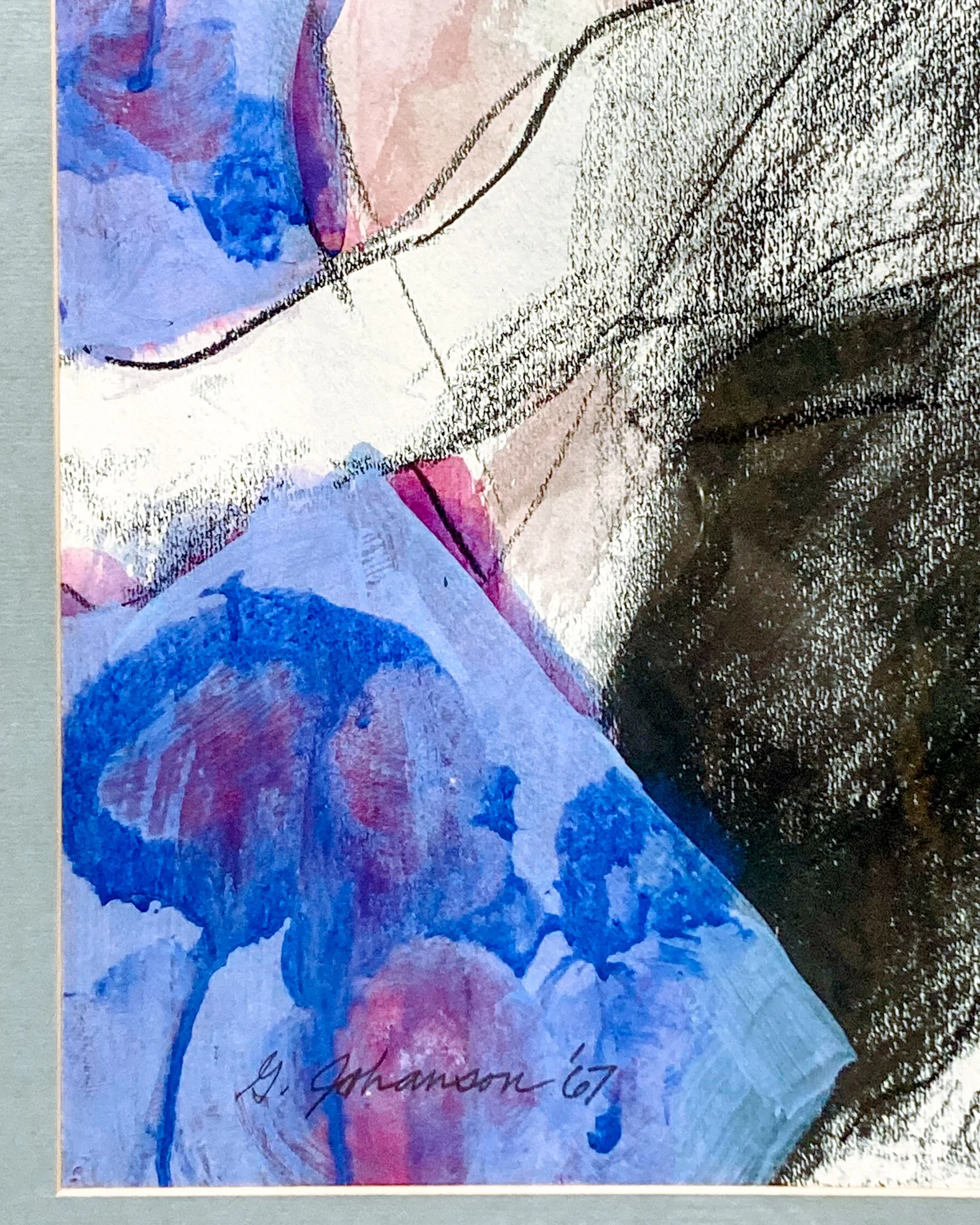 Vintage Mixed Media Abstract Female Figure Framed George Johanson - Image 7