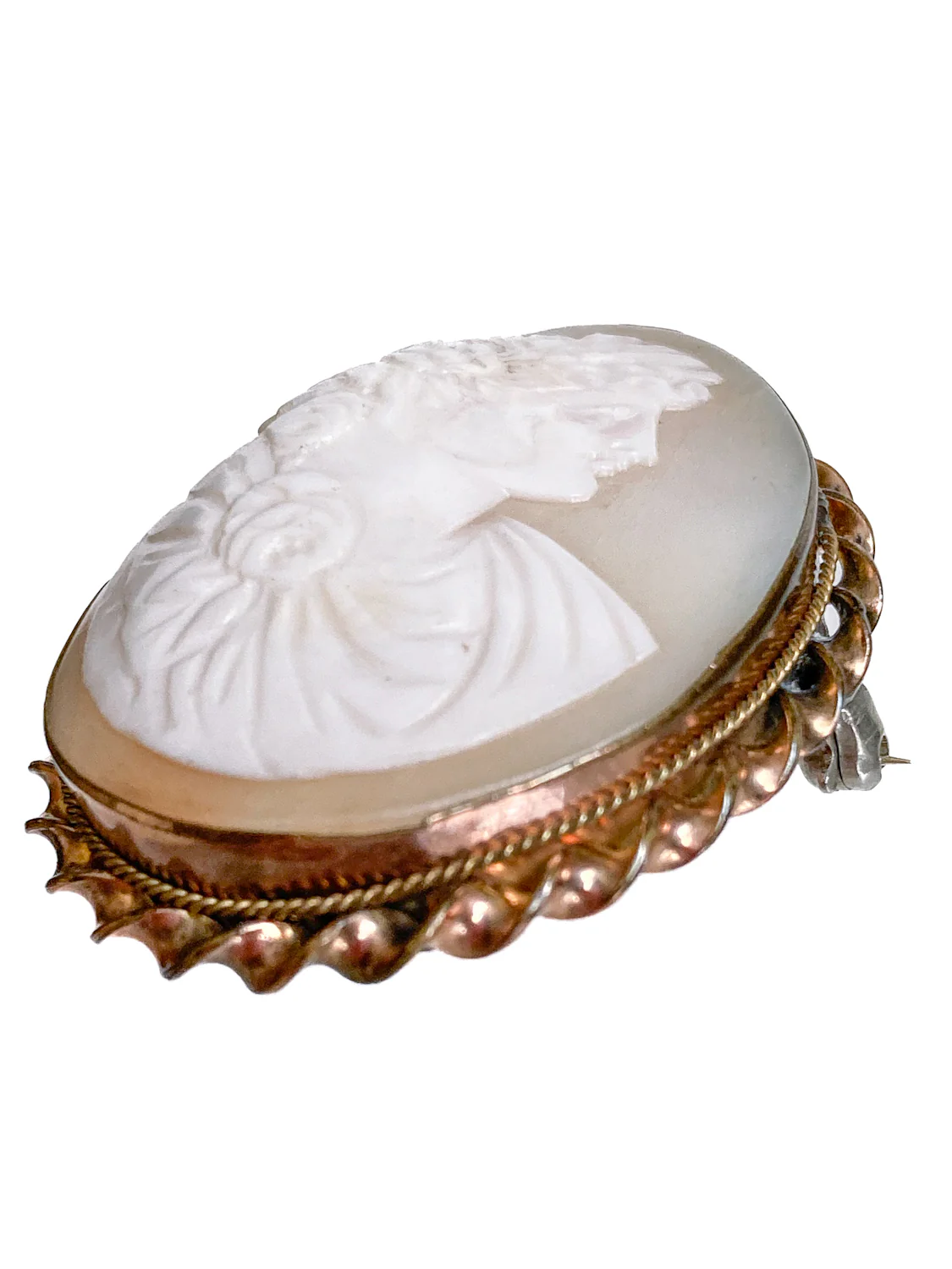 Vintage Twist Oval Gold Toned Italian Shell Carved Cameo Brooch Pin - Image 10