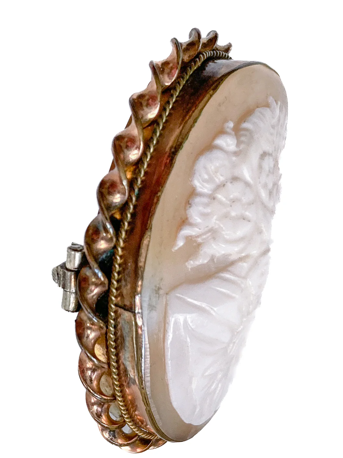 Vintage Twist Oval Gold Toned Italian Shell Carved Cameo Brooch Pin - Image 11