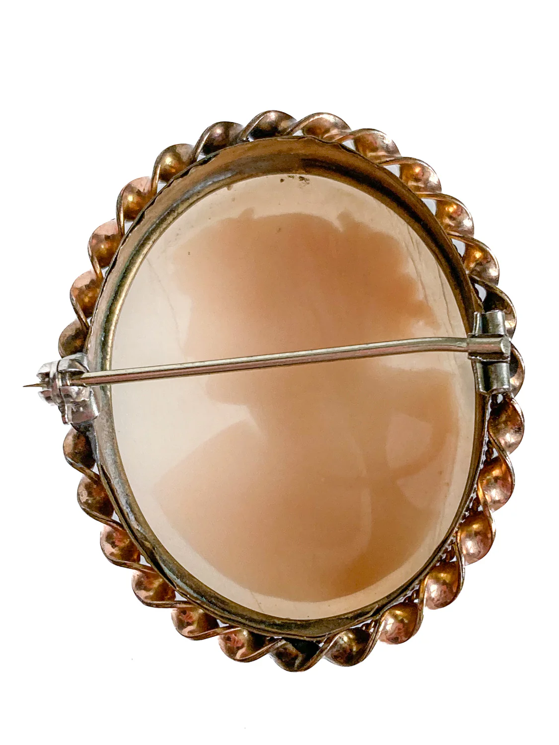 Vintage Twist Oval Gold Toned Italian Shell Carved Cameo Brooch Pin - Image 12