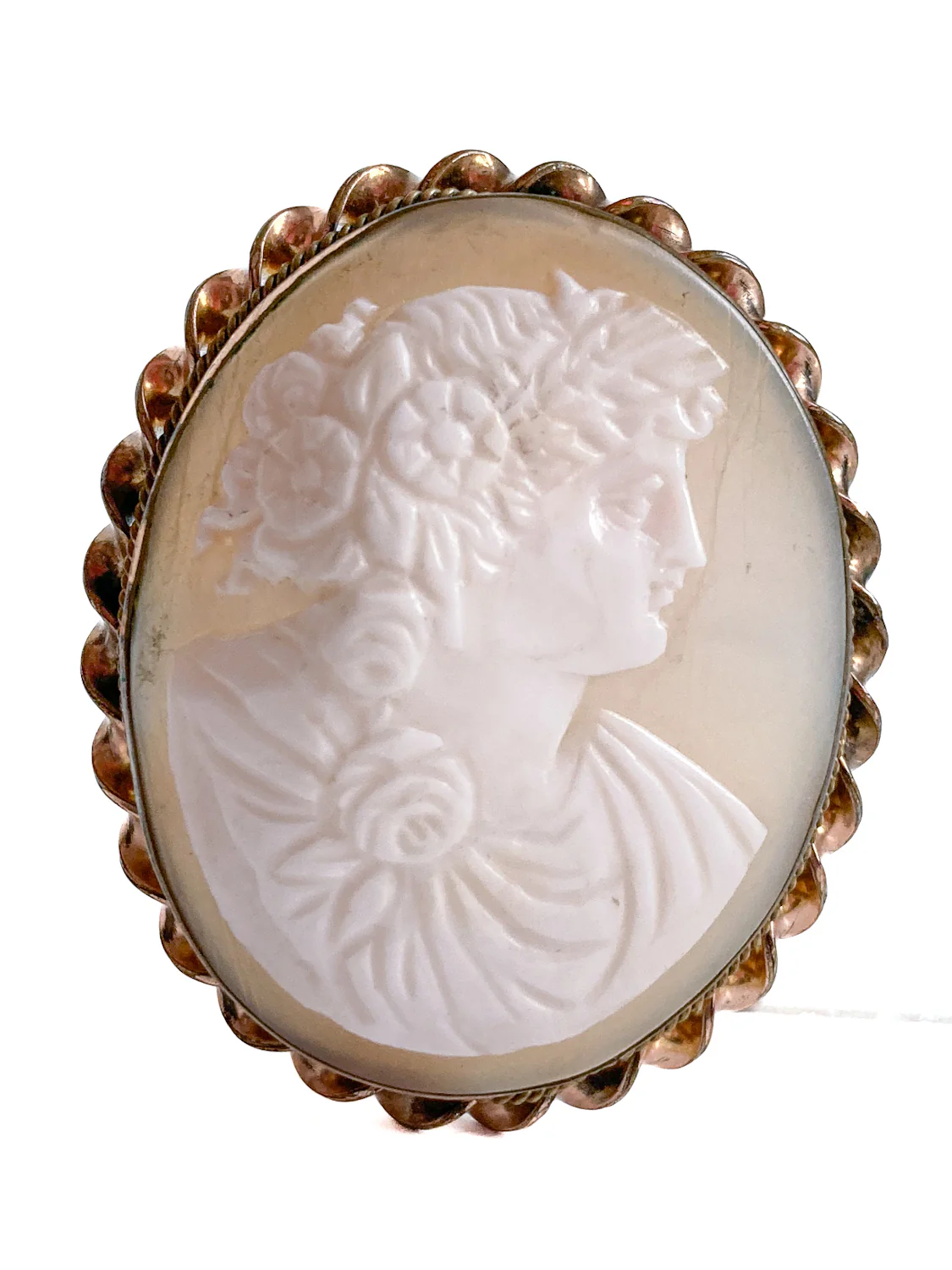 Vintage Twist Oval Gold Toned Italian Shell Carved Cameo Brooch Pin - Image 15
