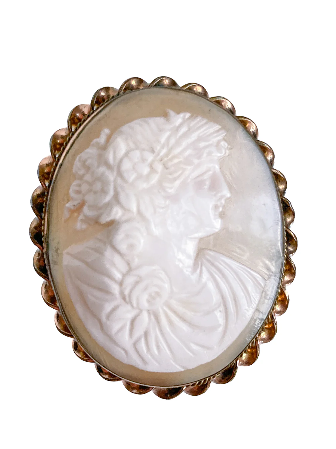 Vintage Twist Oval Gold Toned Italian Shell Carved Cameo Brooch Pin - Image 7