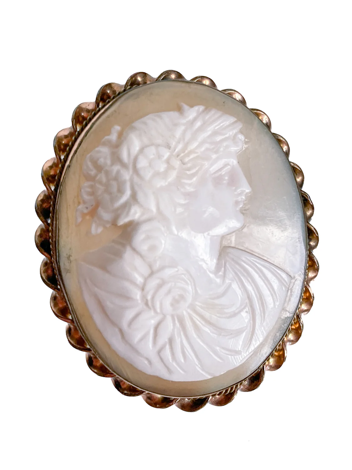 Vintage Twist Oval Gold Toned Italian Shell Carved Cameo Brooch Pin - Image 8