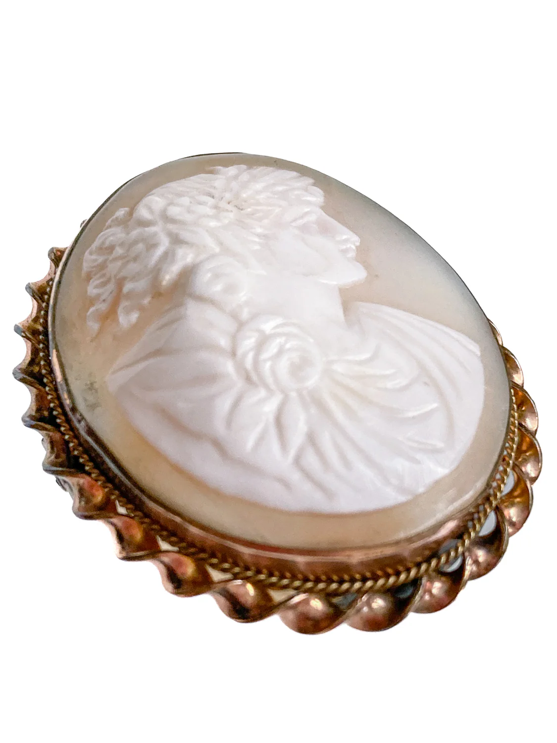 Vintage Twist Oval Gold Toned Italian Shell Carved Cameo Brooch Pin - Image 9