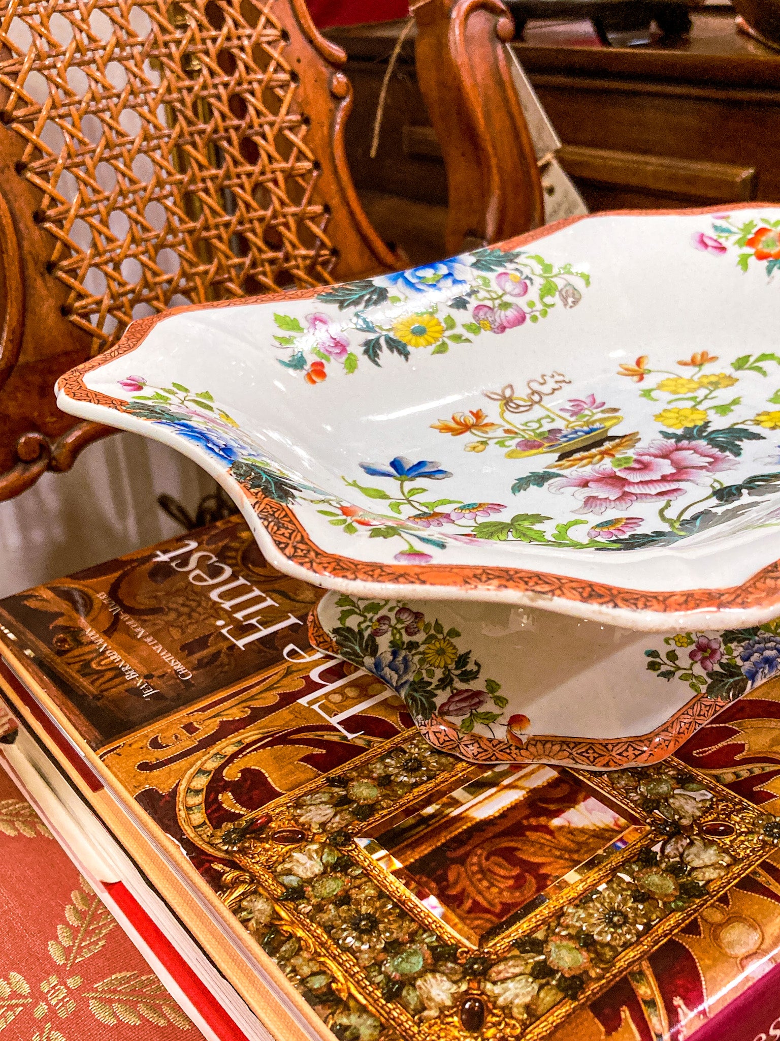 Antique 1850s Wedgwood Enameled Multicolor Floral Footed Compote Dish - Image 6